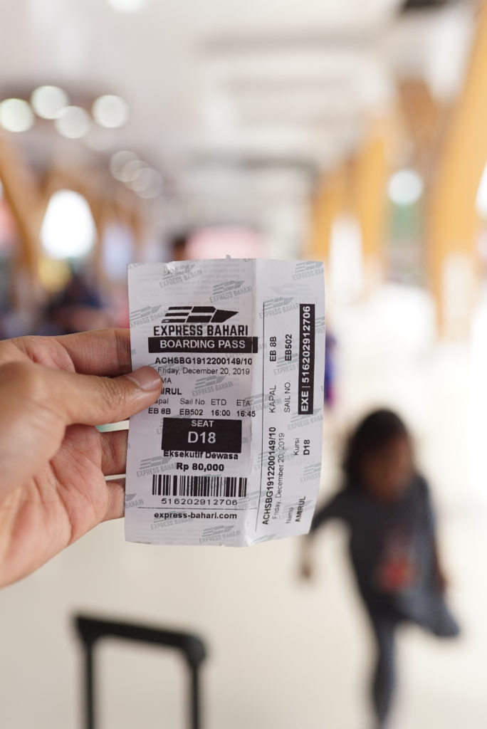 A close up of boarding pass ticket to Pulau Weh